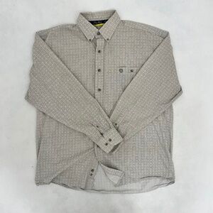 George Straight Straight Wrangler Mens Geometric Button Down Shirt Beige Cowboy‎